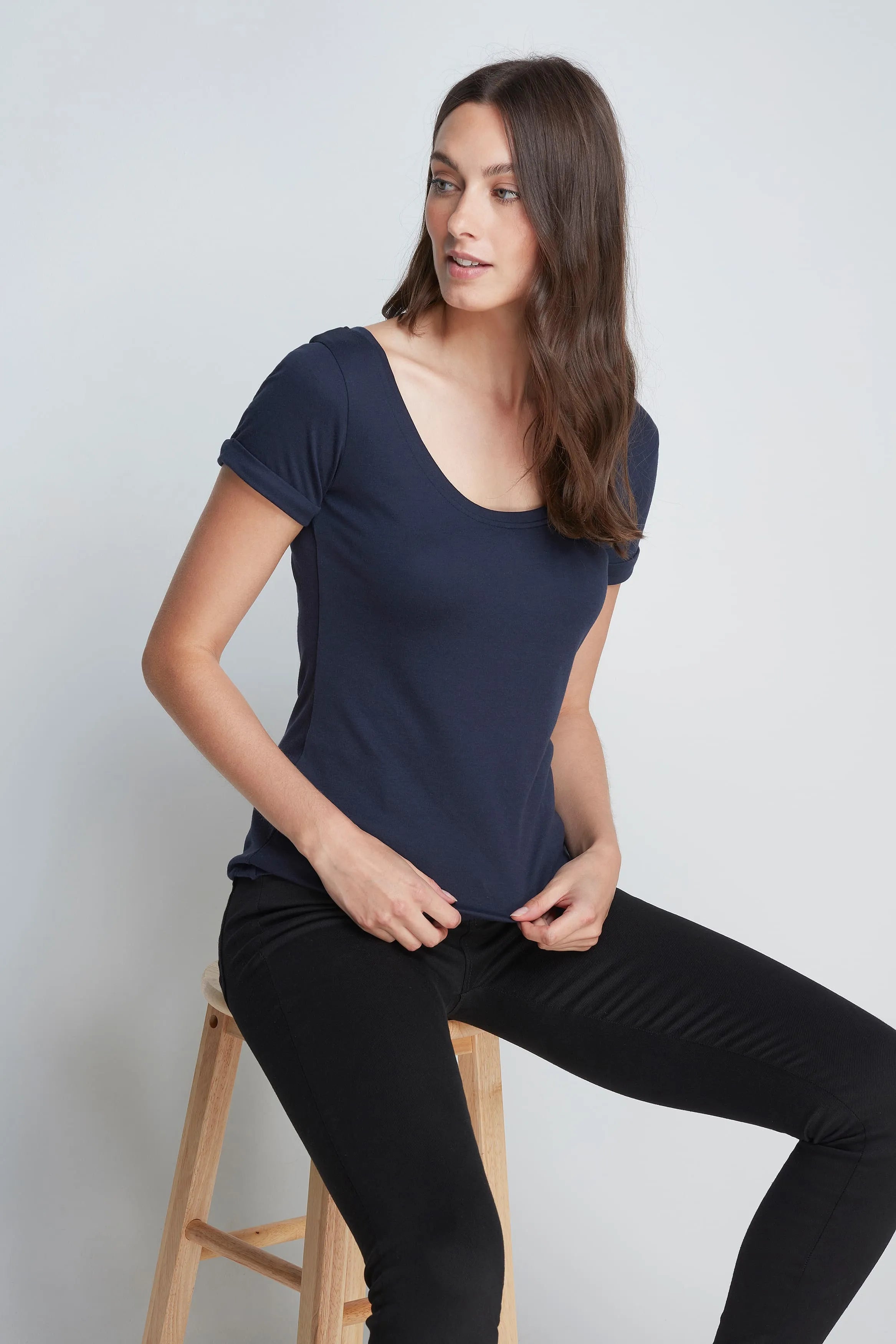 Lavender Hill Clothing women’s navy cotton modal boat neck T-shirt