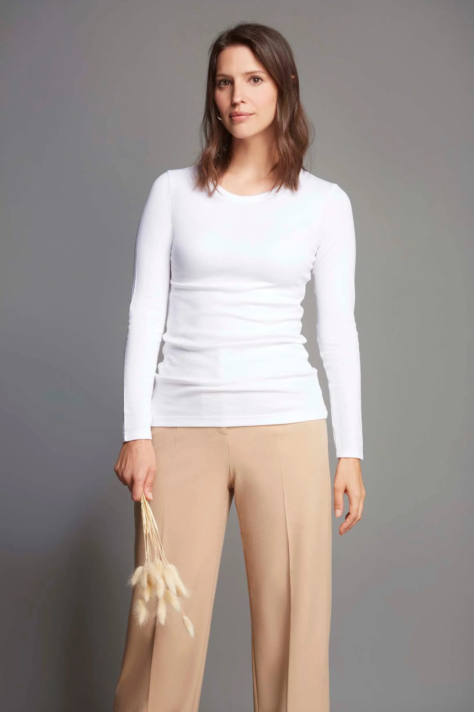Women’s white cotton modal long sleeve crew neck T-shirt by Lavender Hill Clothing