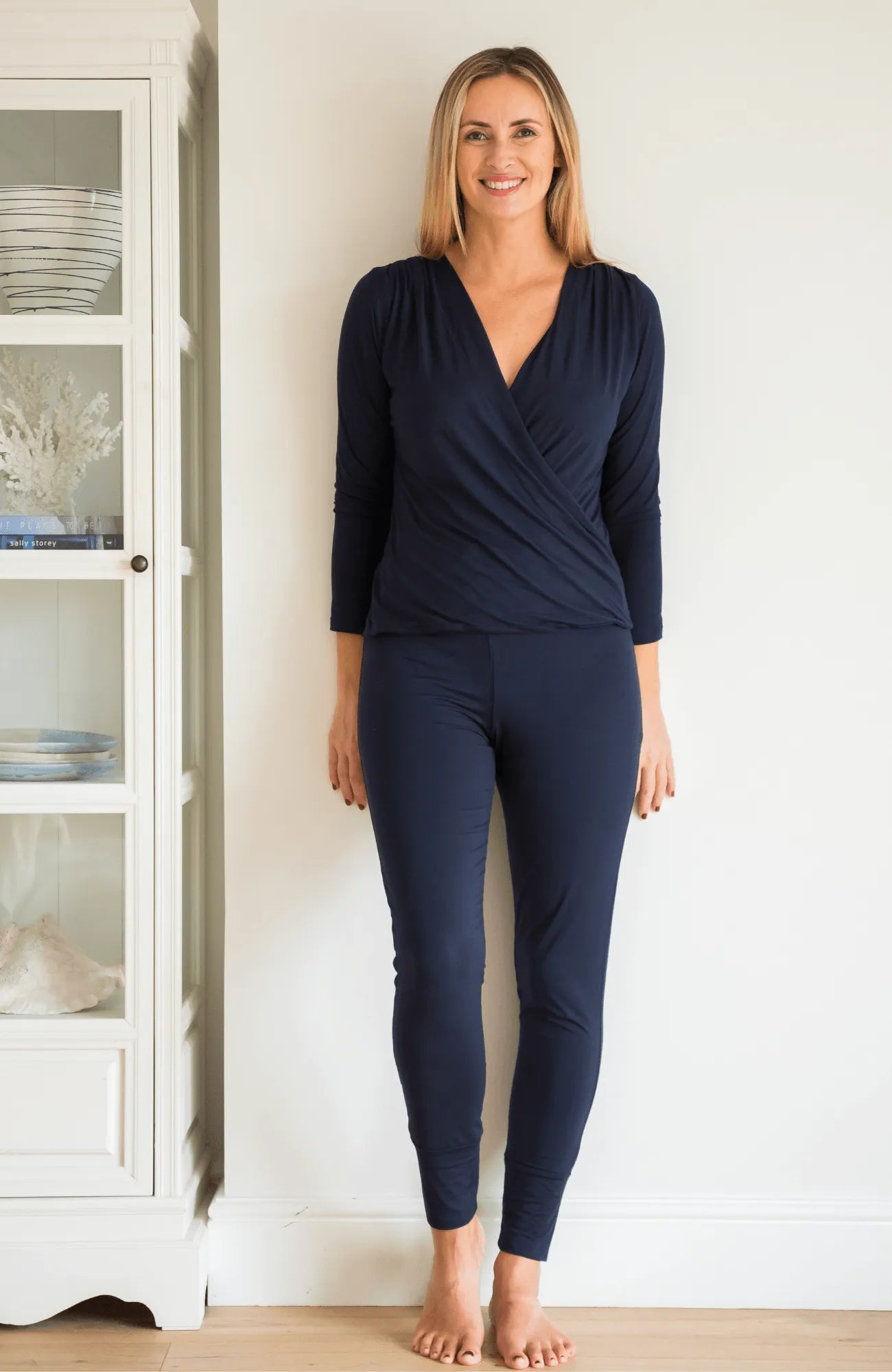 Women’s navy cotton modal wrap top by Lavender Hill Clothing