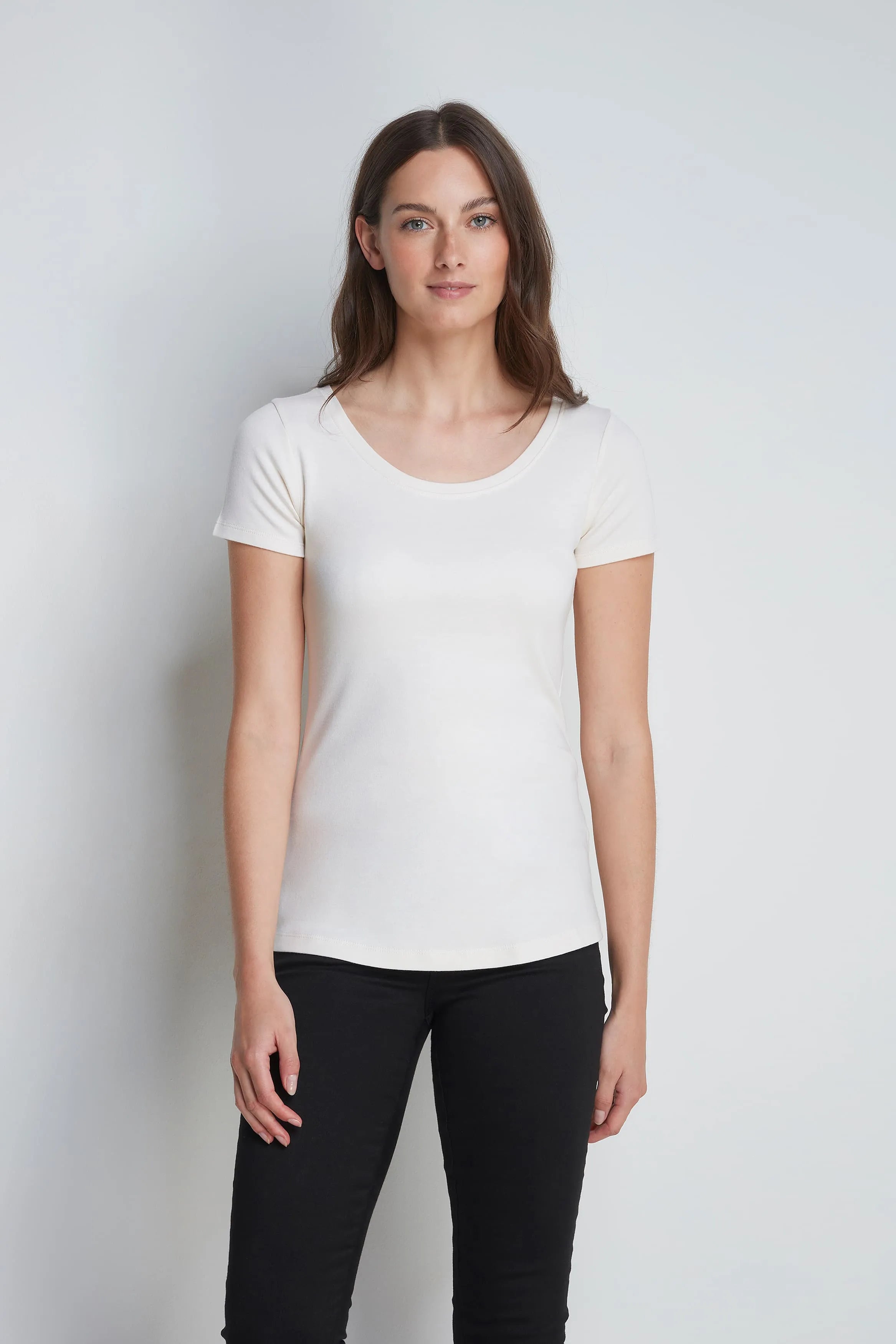 Women’s cream cotton modal scoop neck T-shirt by Lavender Hill Clothing
