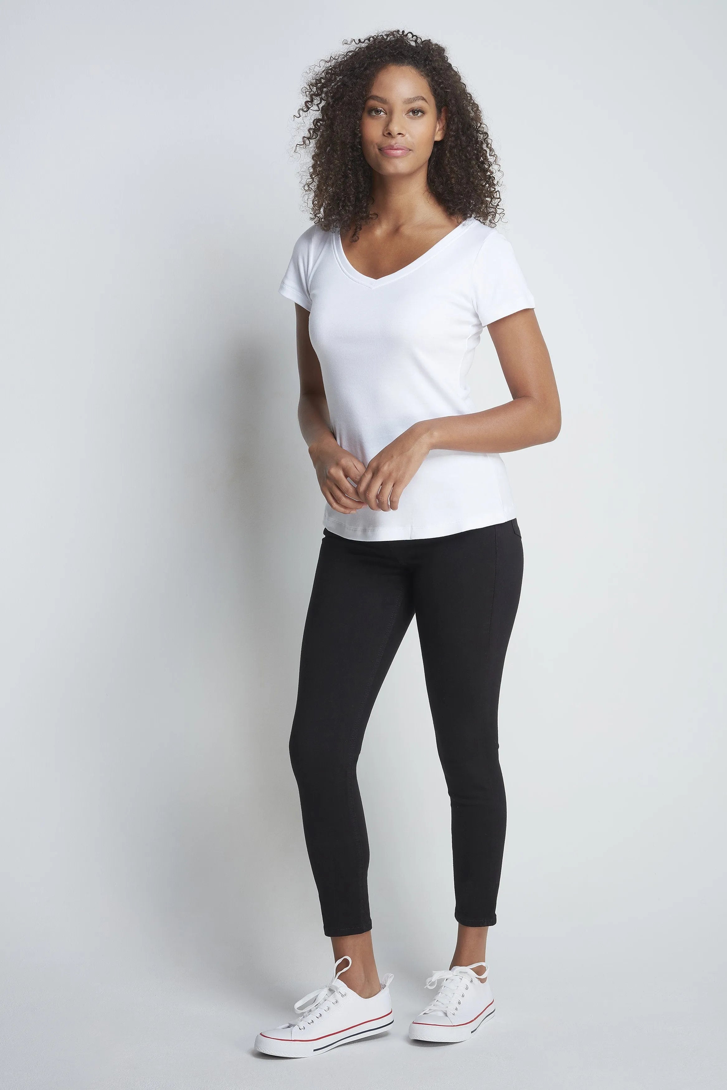Women’s white cotton modal V-neck T-shirt by Lavender Hill Clothing