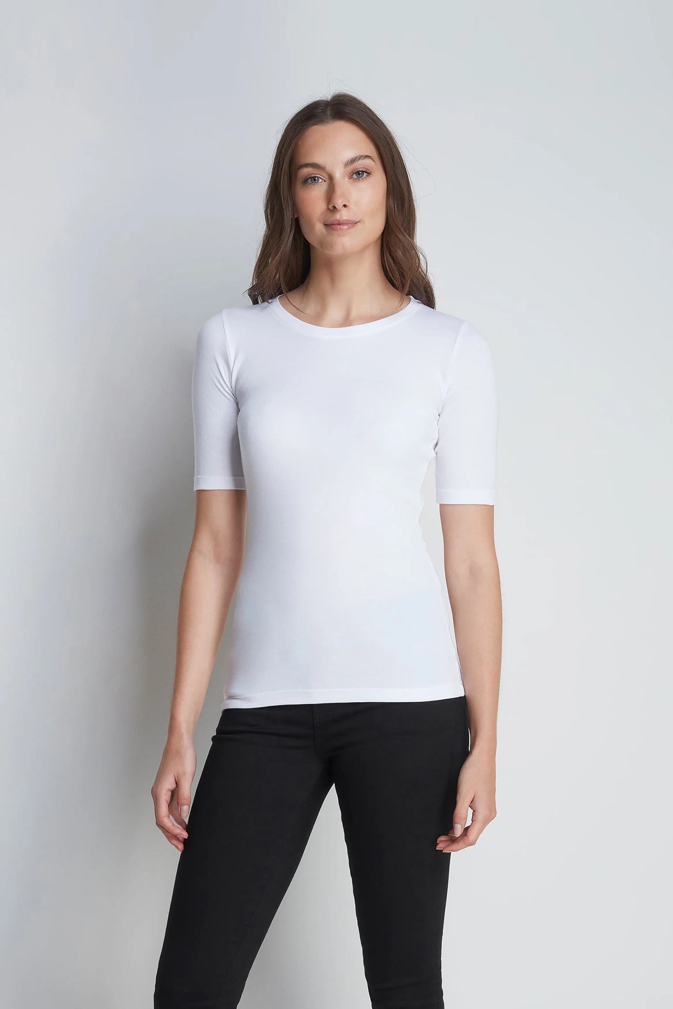 Women’s white cotton modal half sleeve crew neck T-shirt by Lavender Hill Clothing
