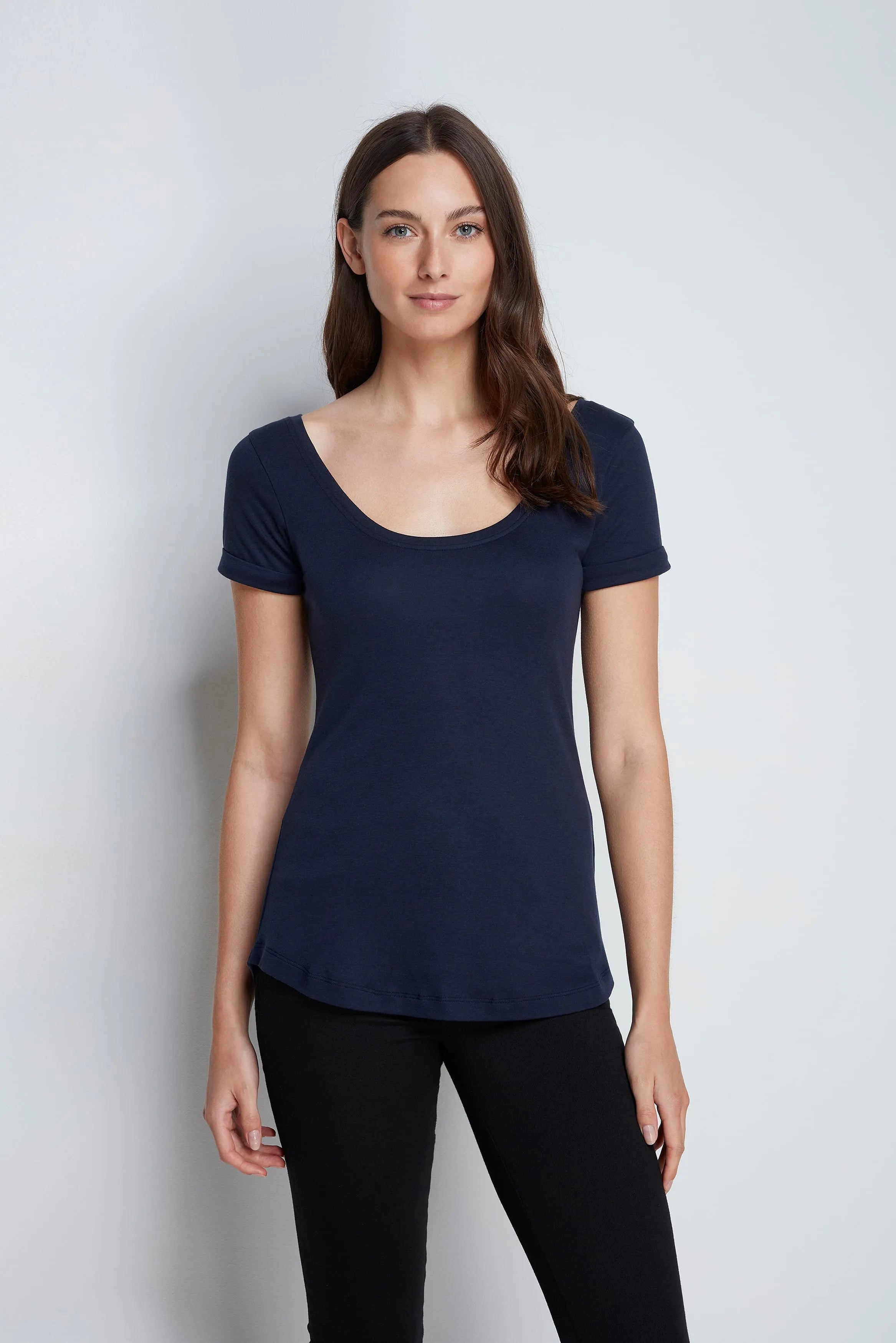 Lavender Hill women’s navy cotton modal boat neck T-shirt