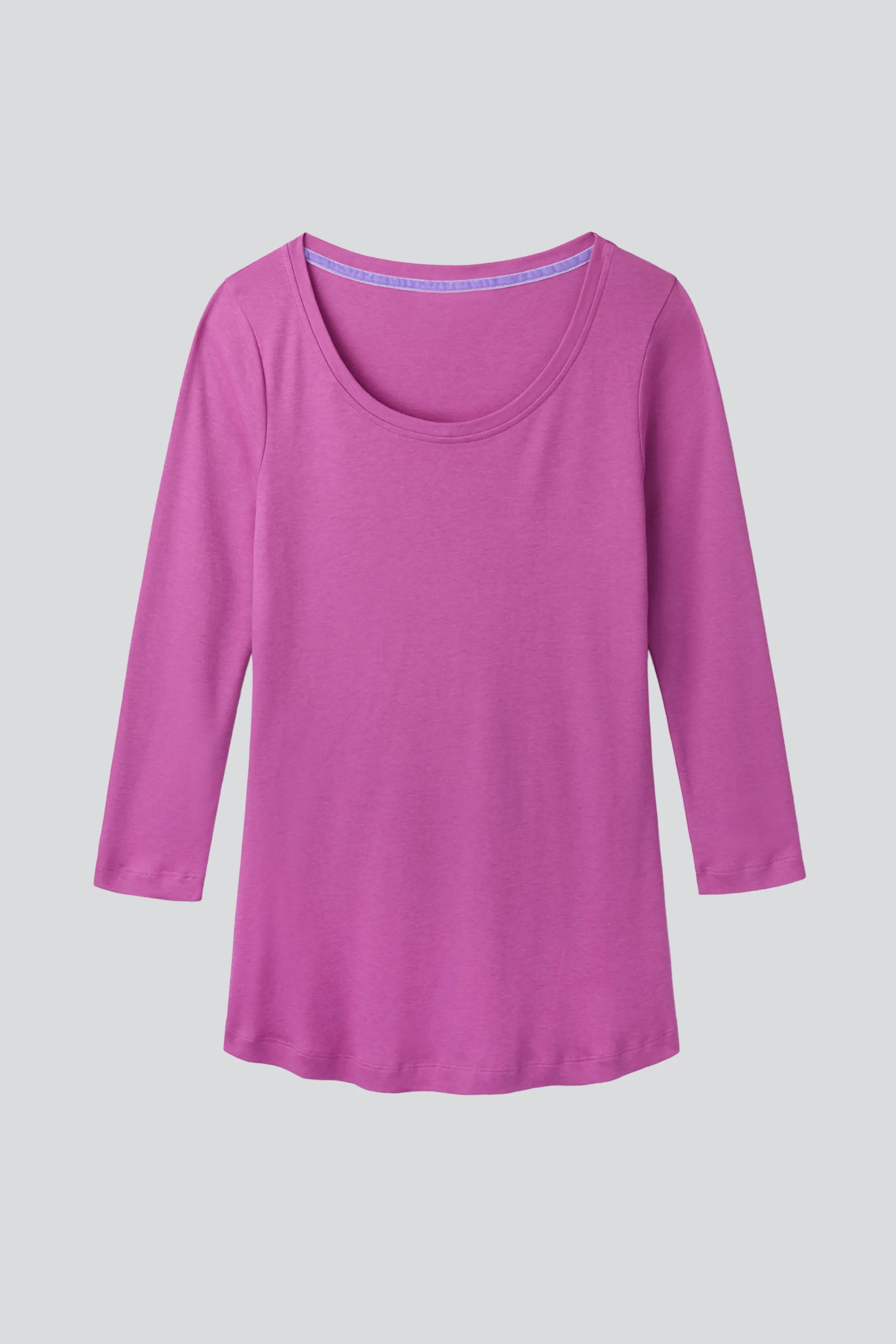 Women’s pink cotton modal 3/4 sleeve scoop neck T-shirt by Lavender Hill Clothing