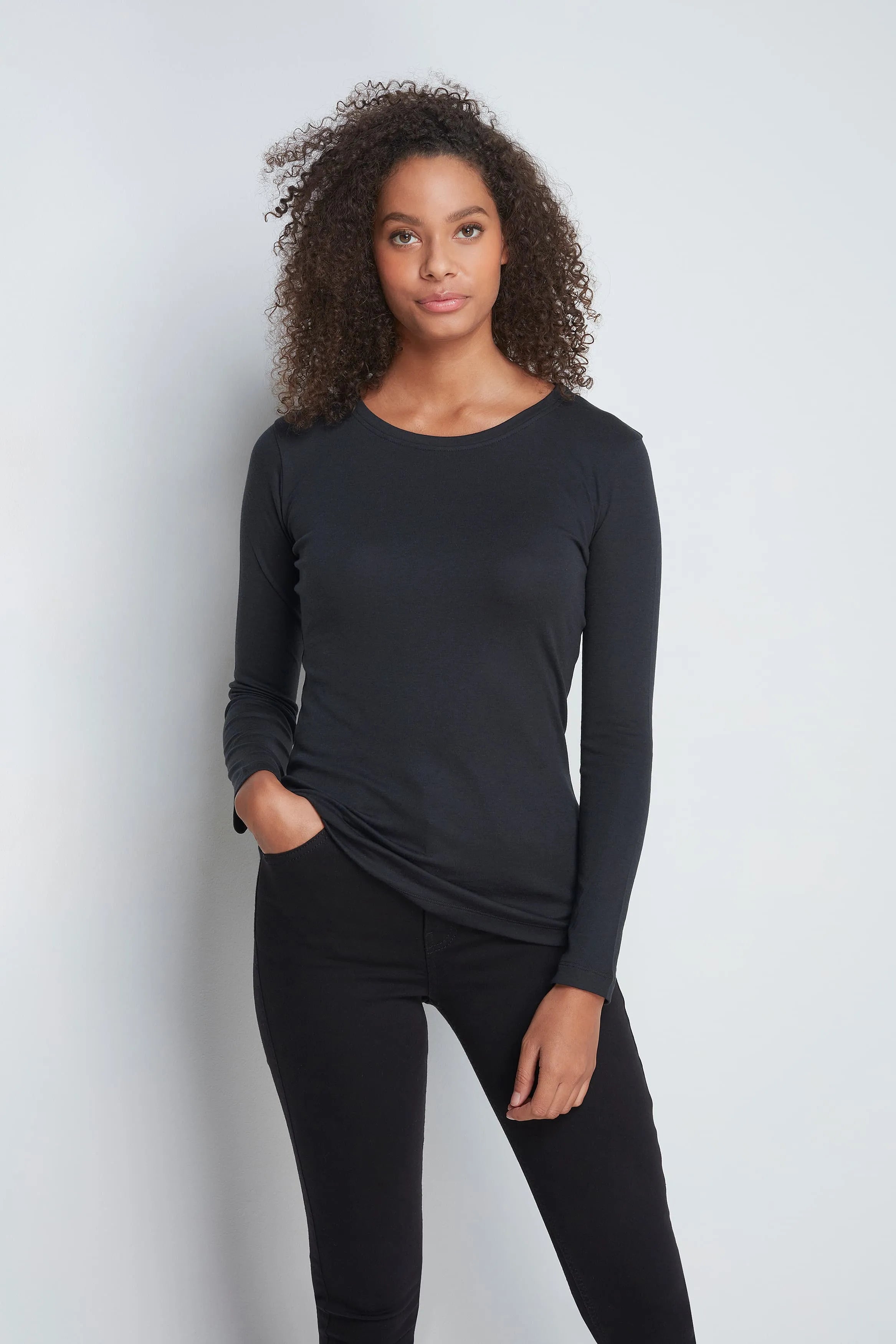 Women’s black cotton modal long sleeve crew neck T-shirt by Lavender Hill Clothing