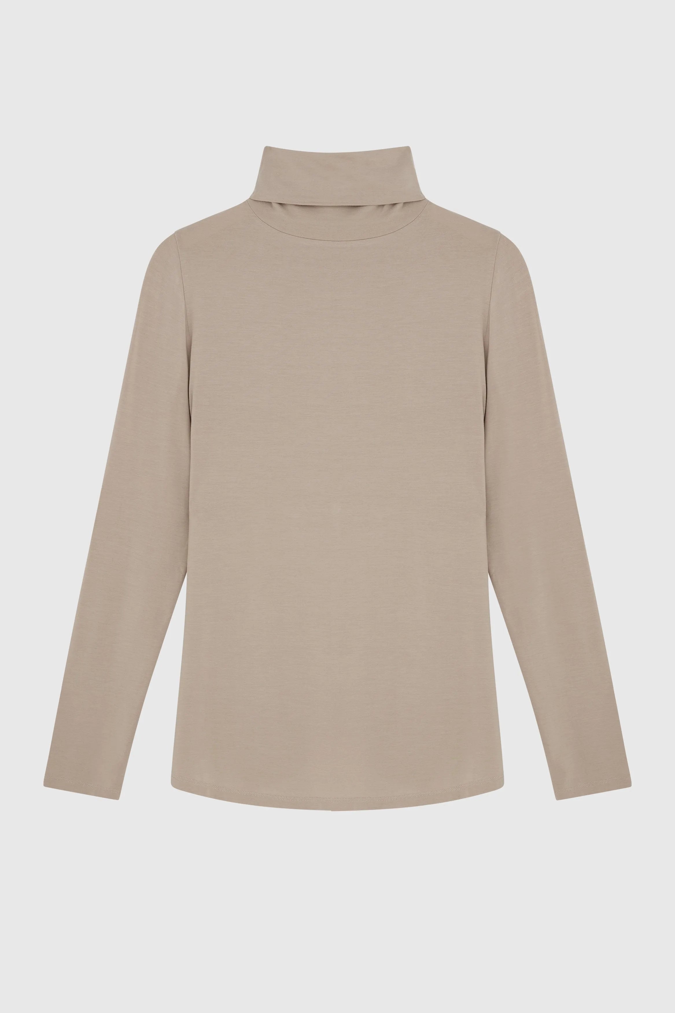 Women’s taupe micro modal roll neck top by Lavender Hill Clothing