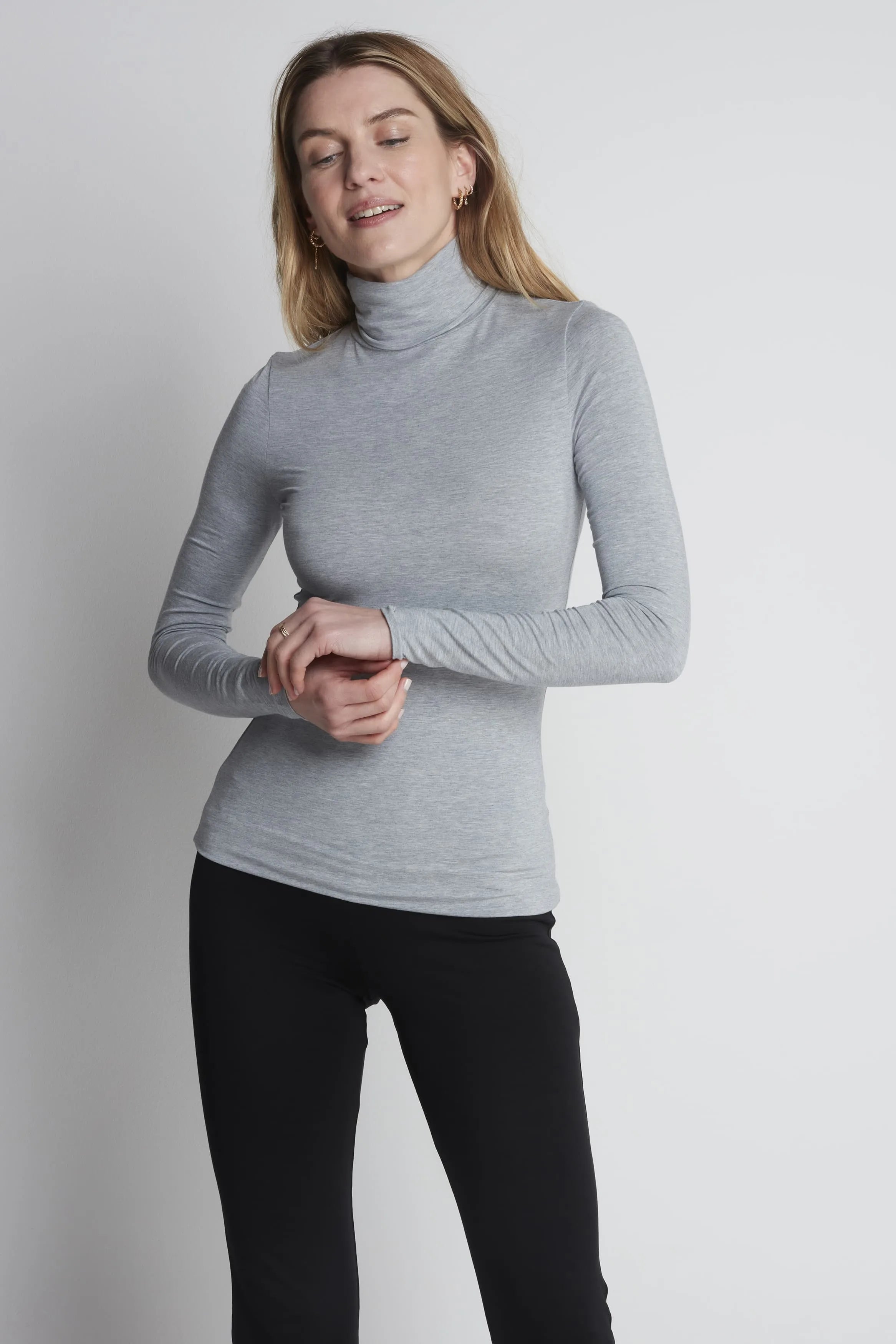 Women’s lightweight grey micro modal roll neck layering top by Lavender Hill Clothing