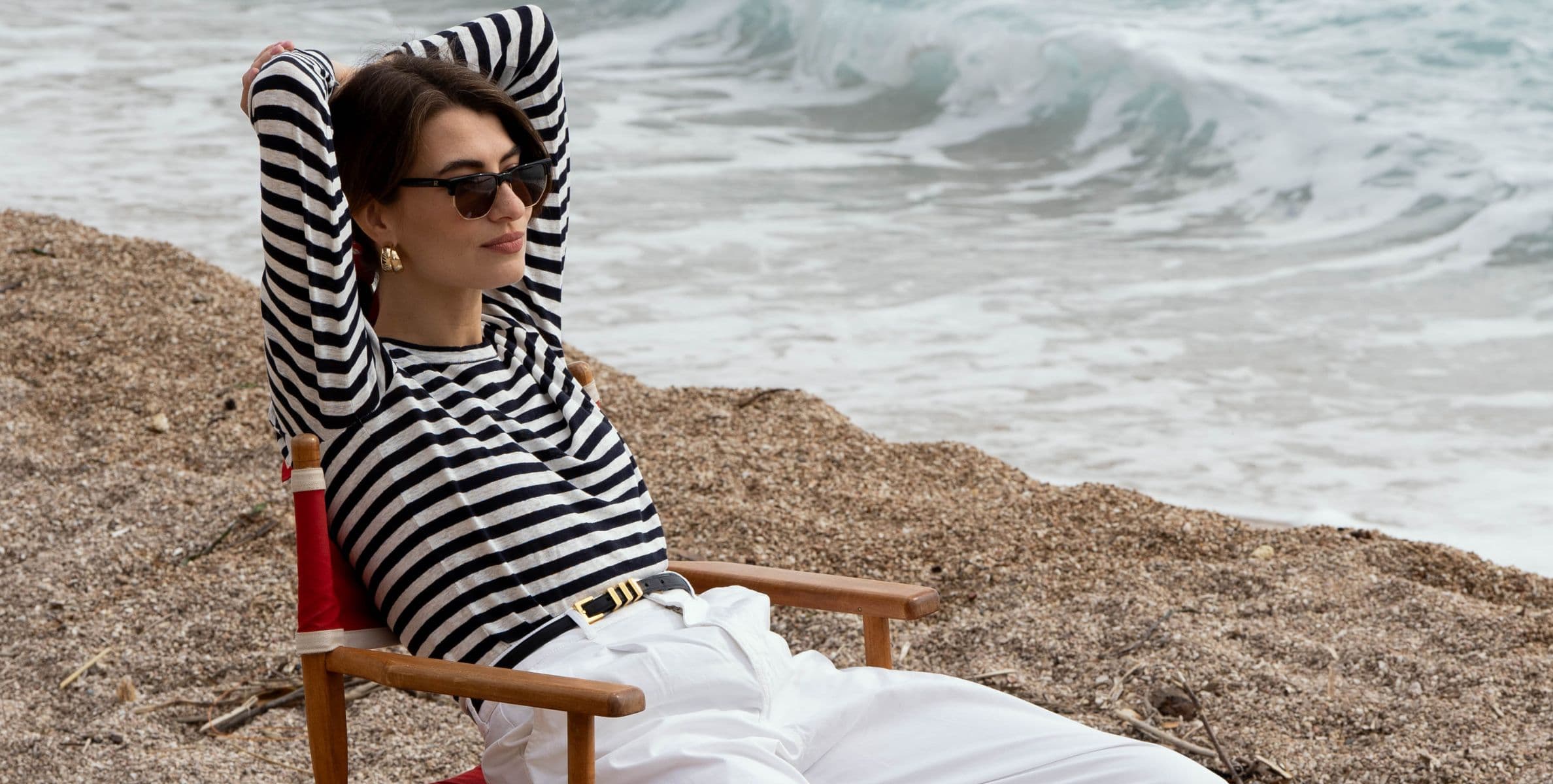 Navy and White Striped Linen Top