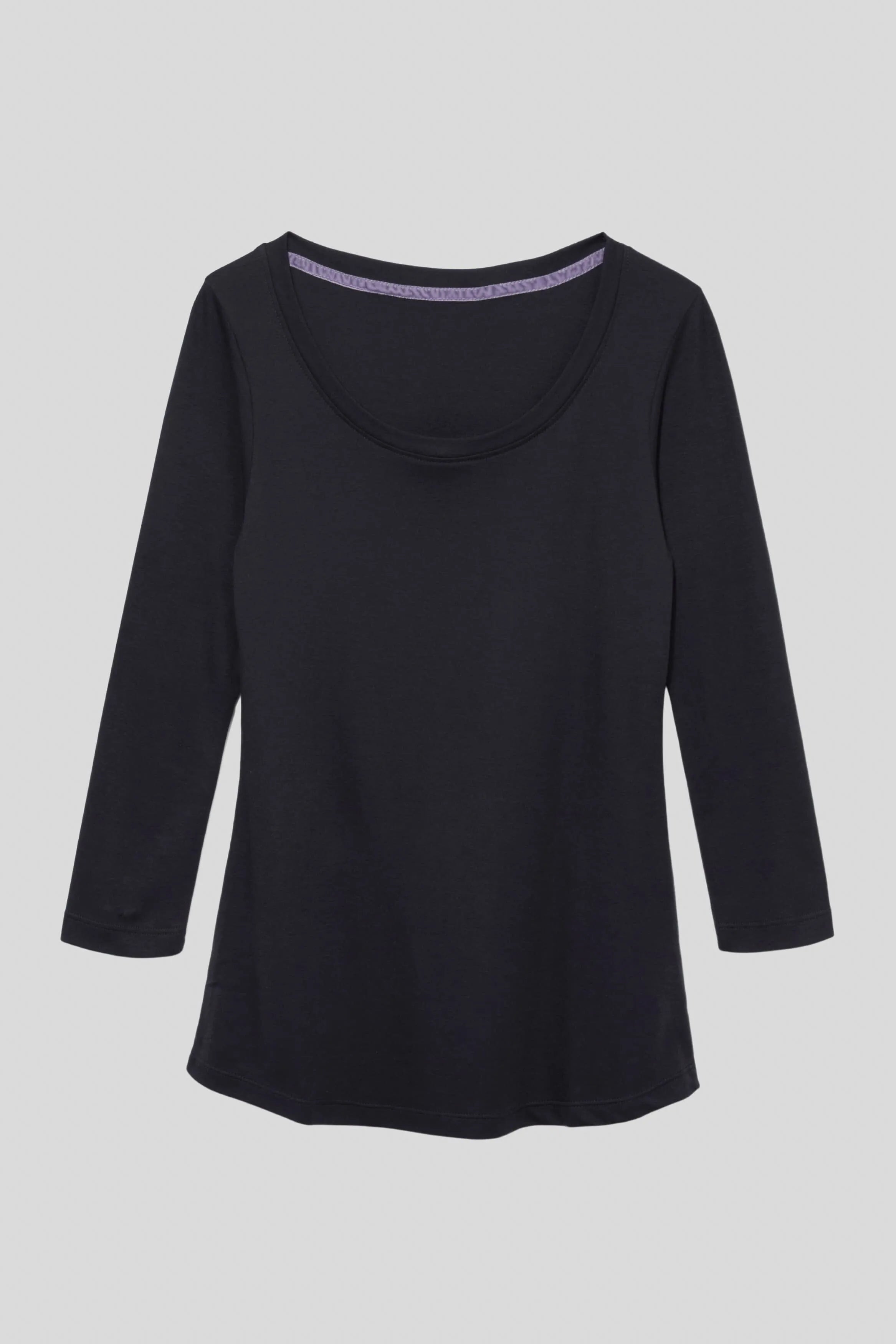 Women’s black cotton modal 3/4 sleeve scoop neck T-shirt by Lavender Hill Clothing