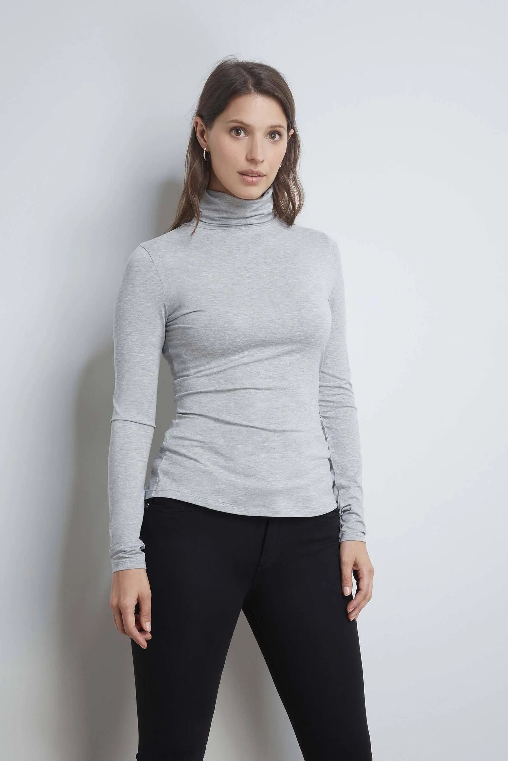 Women’s grey marl micro modal roll neck top by Lavender Hill Clothing