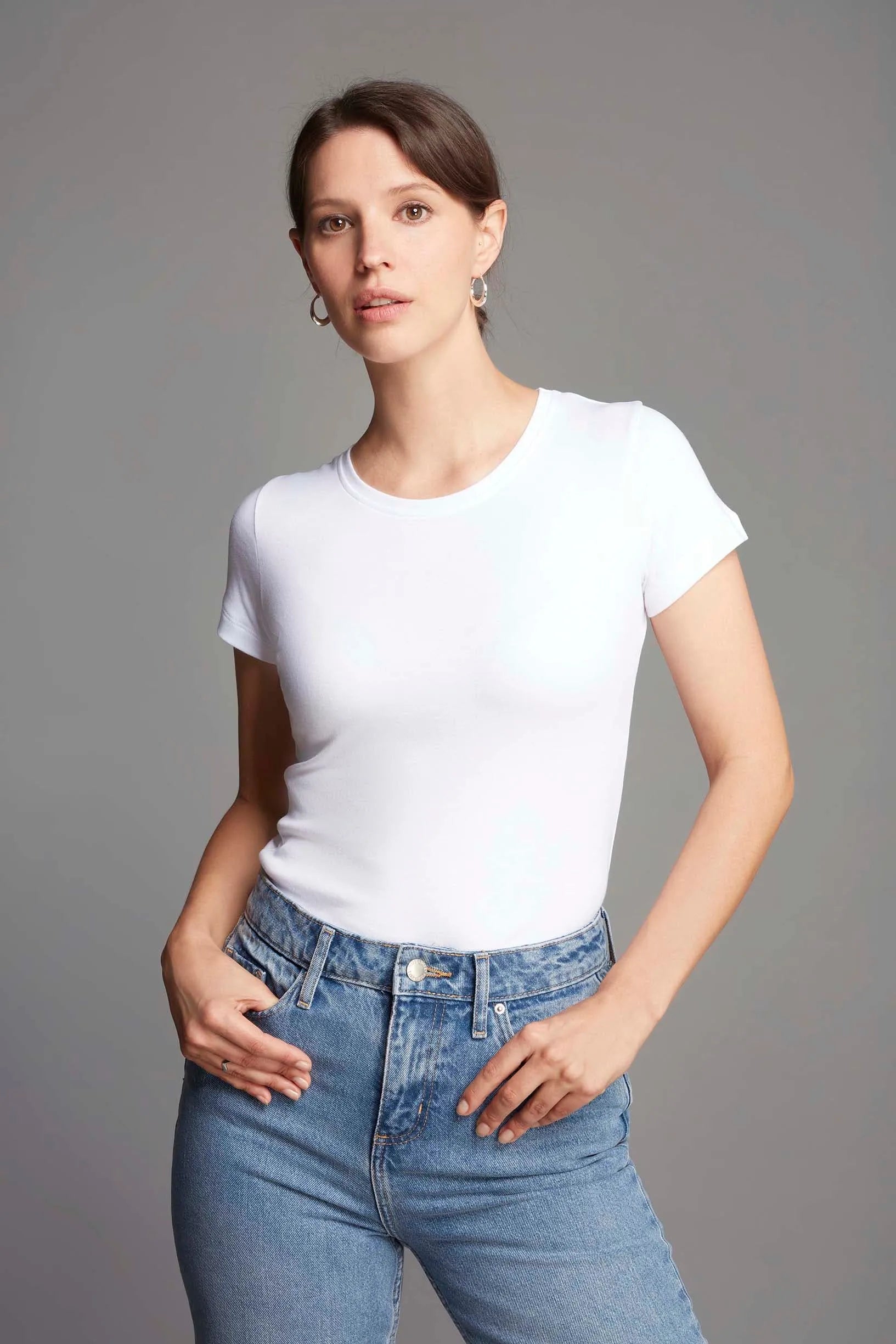 Women’s white cotton modal short sleeve crew neck T-shirt by Lavender Hill Clothing