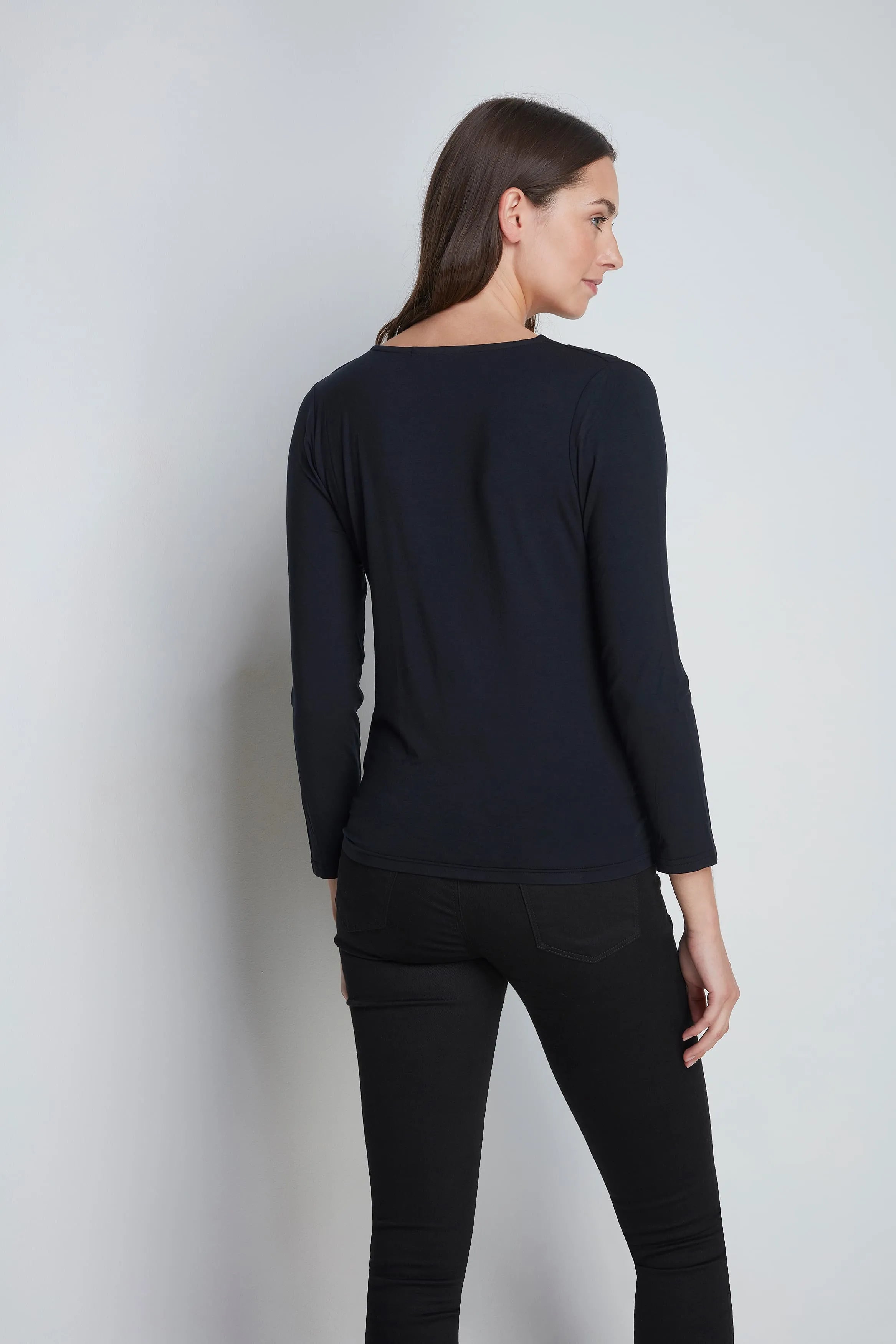 Women’s black modal wrap top by Lavender Hill Clothing