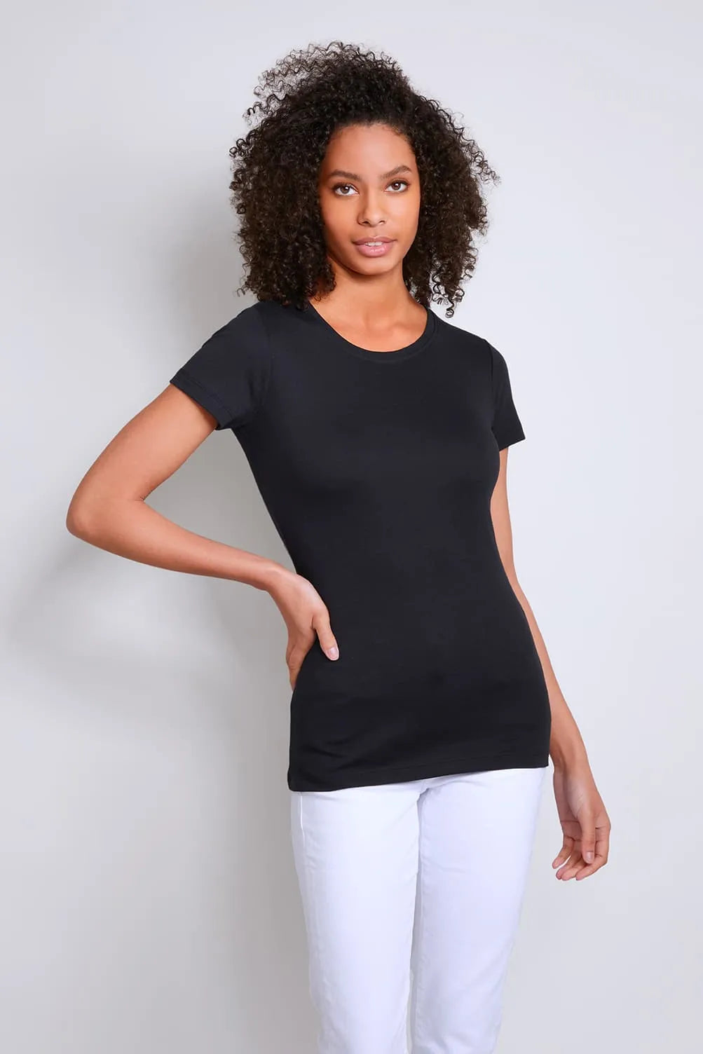Women’s black cotton modal short sleeve crew neck T-shirt by Lavender Hill Clothing